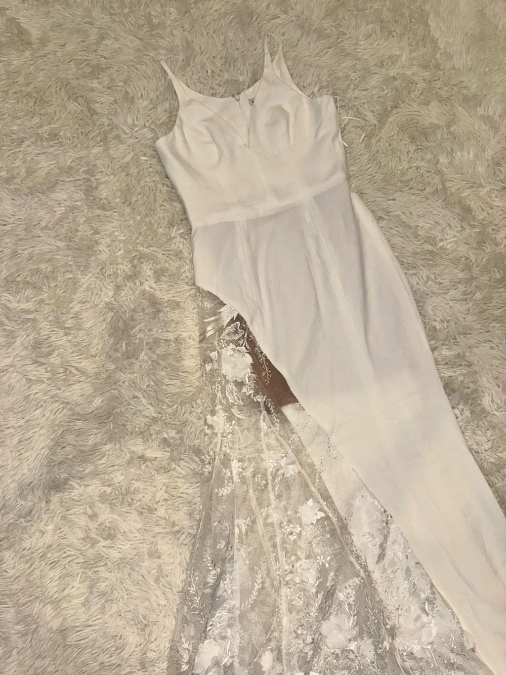 NEW Dress The Population Gianna Lace Panel Crepe White Gown Sz M